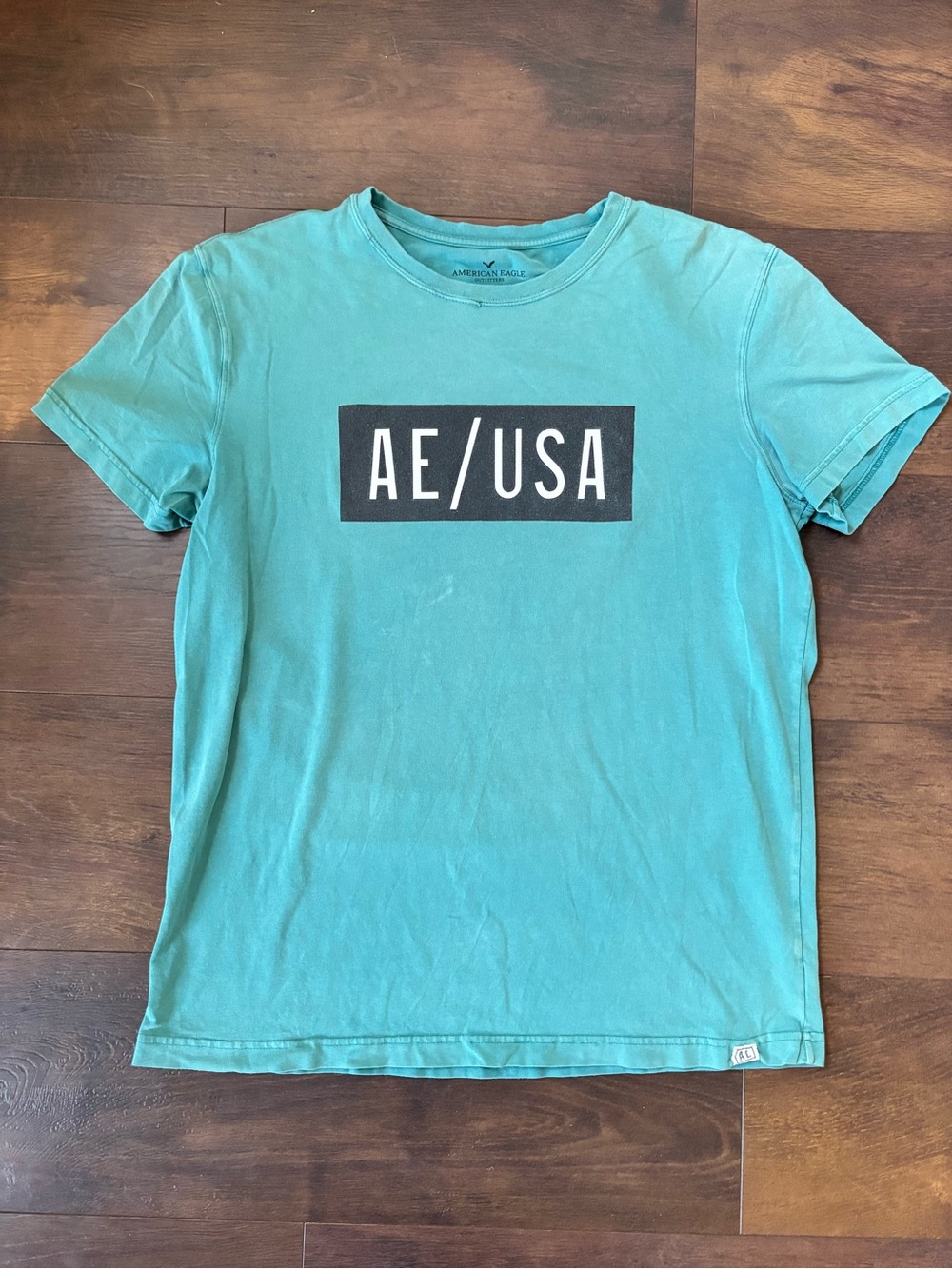 American Eagle Outfitters Teal AE/USA Logo Short Sleeve Tee